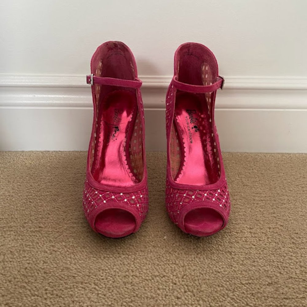 Barbie Pink Rhinestone Open Toe Heels - Picture 2 of 8